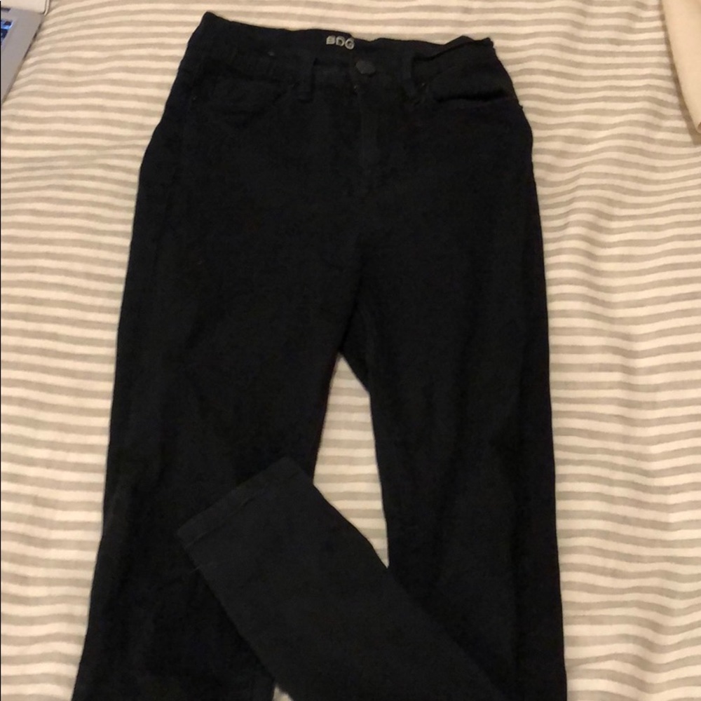 Black high rise twig angle skinny jeans